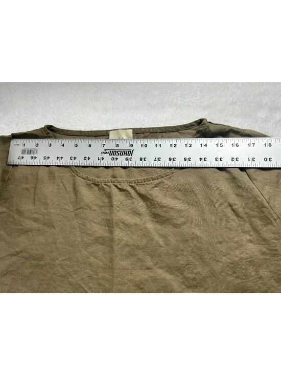 Yea Womens Linen Asymmetrical Tunic Top 2X Brown 3/4 Sleeve Lagenlook Casual - Picture 6 of 9